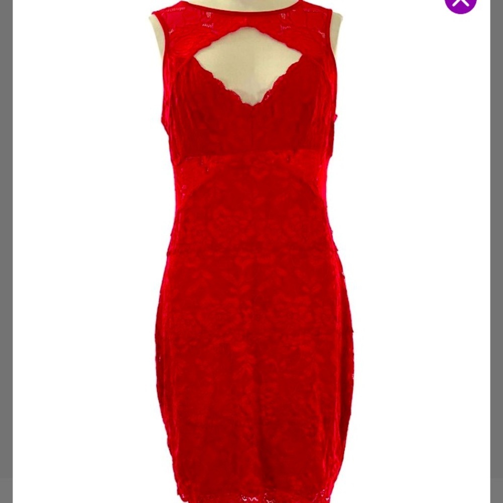 GUESS Red Lace Cutout Sleeveless Bodycon Dress - Picture 1 of 1